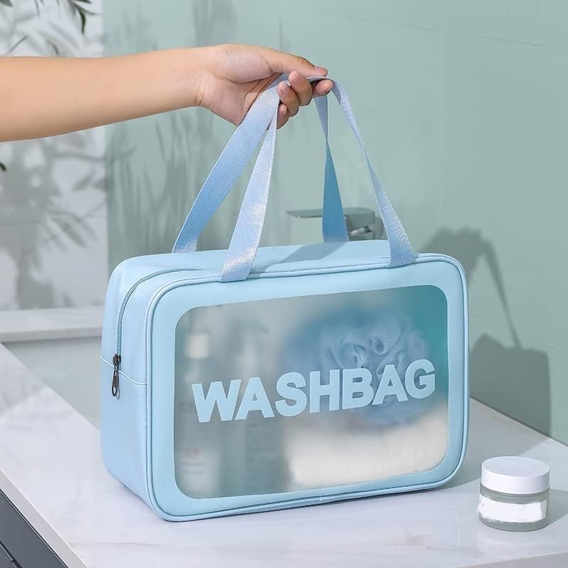 Aliens World Wash Bag Pouch for Travel Kit Toiletry Bag Cosmetic Bag Make Up Box for Brushes,Accessories with Handle,Large Capacity Translucent Waterproof Travel Storage OrganizerSet of 3(Sky Blue)