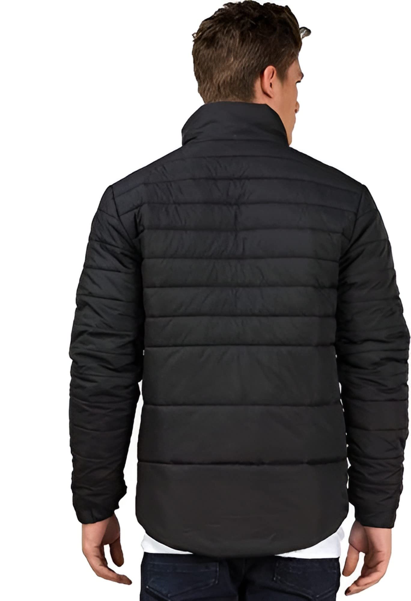 Ben Martin Men's Regular Fit Full Sleeve Stand Collar Black Nylon Quilted Bomber Jacket Size Medium