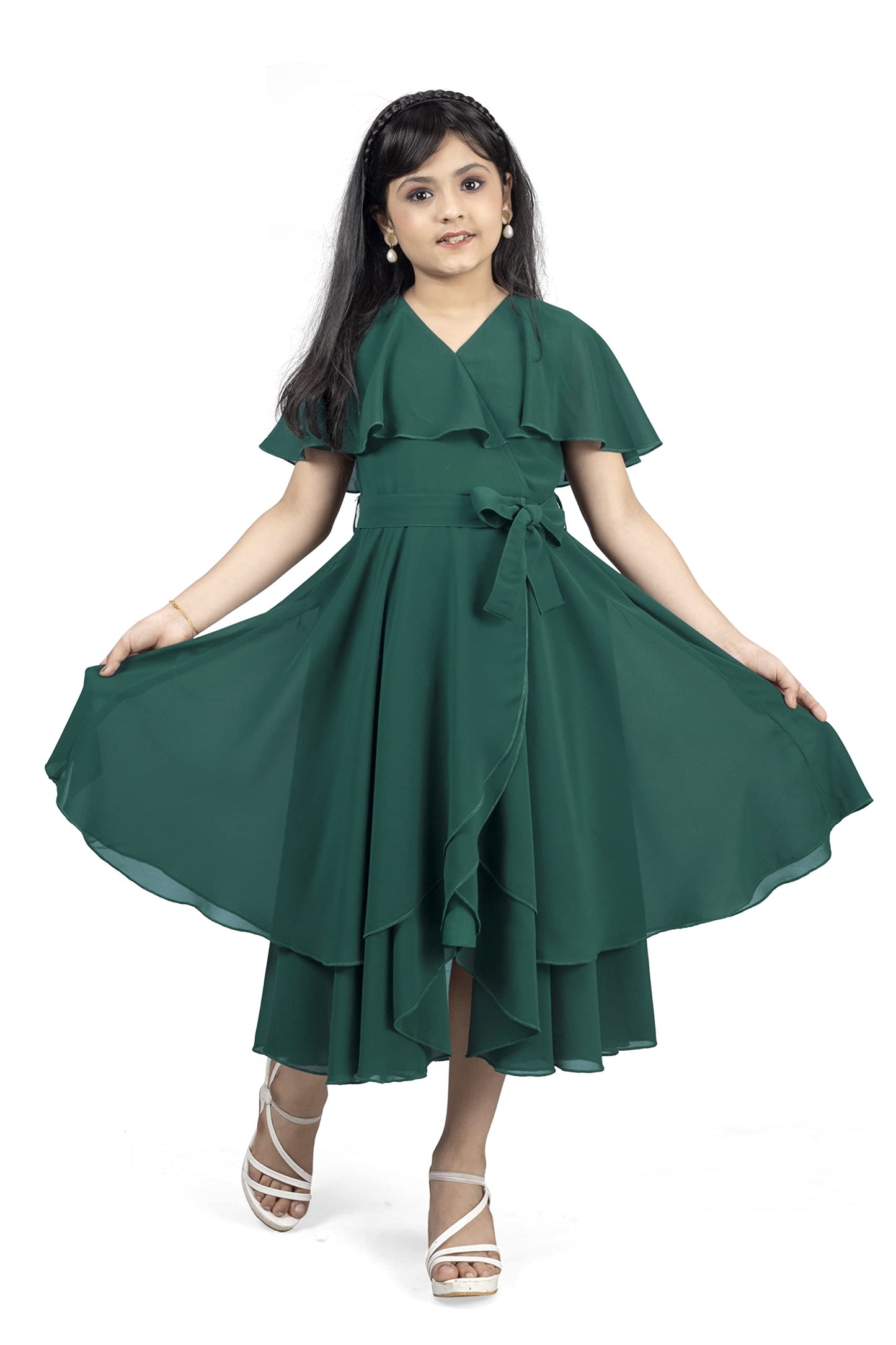 Fashion Dream Girl’s Calf Length Asymmetric Dresses (Dark Green_9-10 Year)