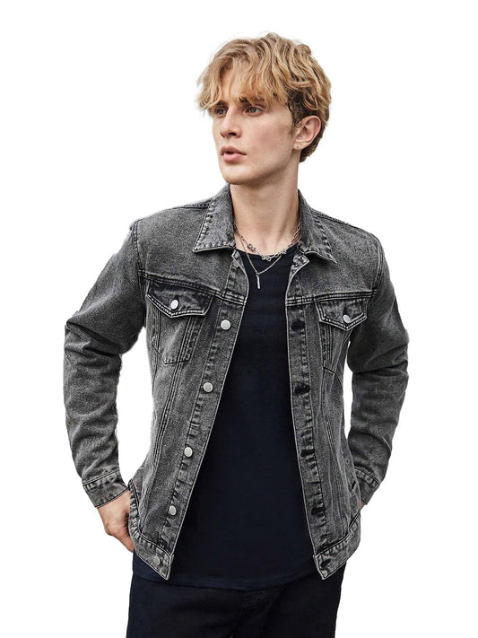 KOTTY Men's Solid Regular Length Full Sleeve Denim Jacket