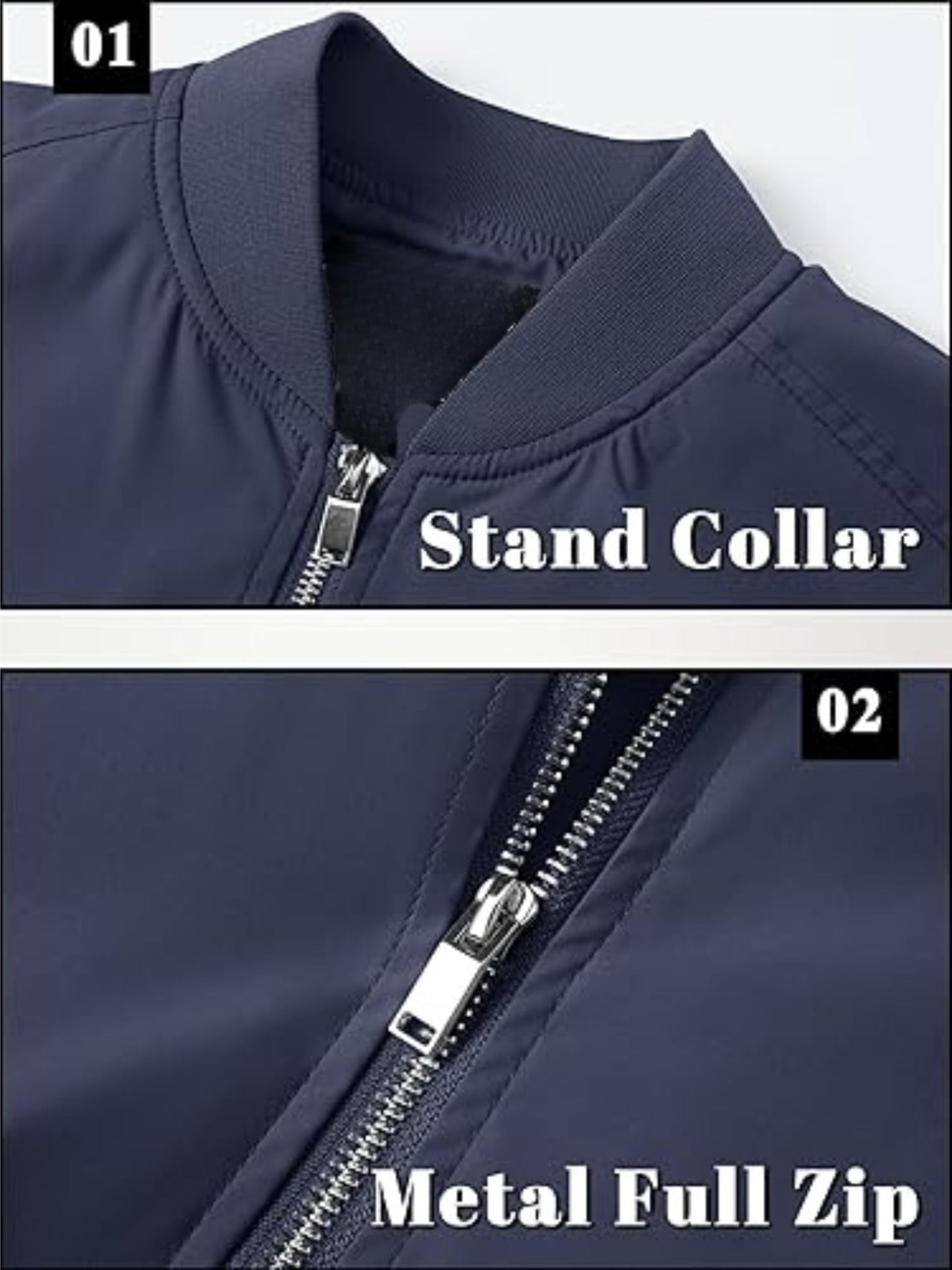 MIA FASHION Mens Jackets for Winter, Lightweight Bomber Jacket, Full Sleeve, Regular Fit, Stylish Stand Collar, Zipper Closure (Navy Blue - L)