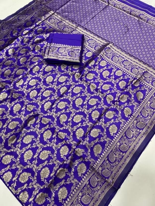 Sugathari Women's Banarasi Saree Pure Kanjivaram Silk Saree Soft new ladies 2023 Design Wear Pattu Sarees Latest Cotton Party Sari collections With Blouse Piece for Wedding sadi (PARI 164 R BLUE)