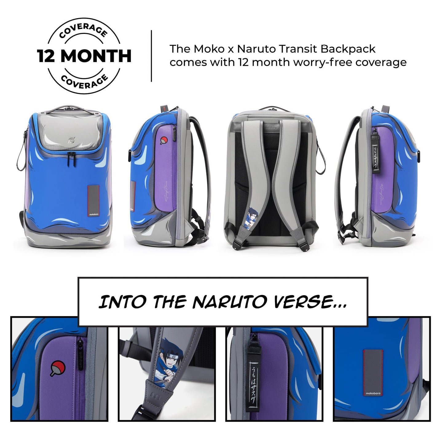 MOKOBARA Moko X Naruto Transit Backpack | Fits 16 Inch Laptop, 30L Capacity, Durable Polyester, Water Resistant | Breathable Back Panel, Lockable Zippers | Blue, Thunder Strike