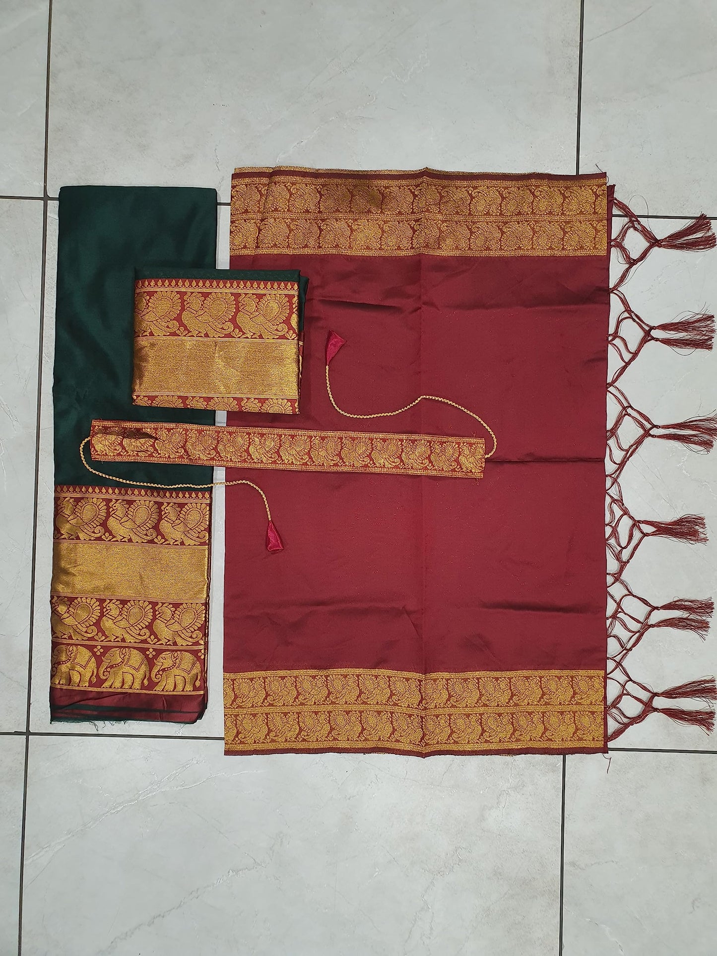 South indian Traditional Un-Stitched silk Half Sareee (Bottle Green)